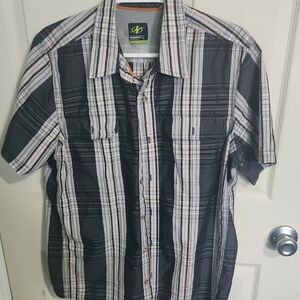 Men's Black and White Plaid Button Down Shirt